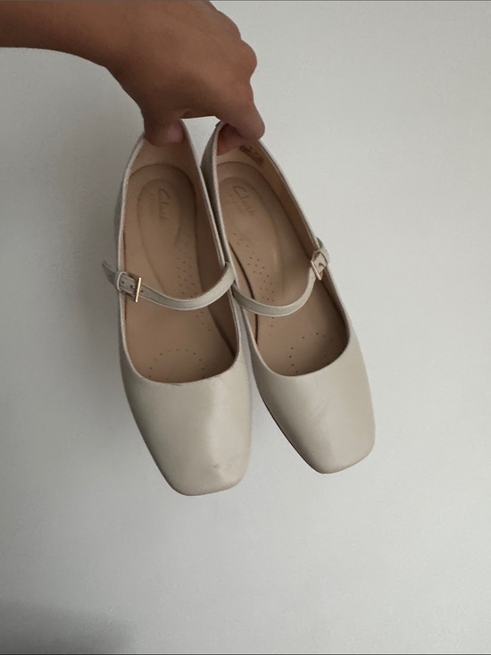 Clarks Shoes - Clarks Cream Mary Jane Leather Flats with Strap